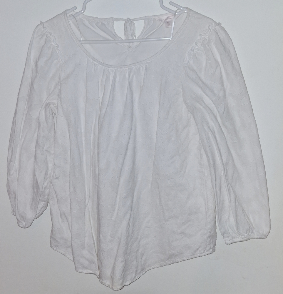 Lauren Conrad White Cotton Embroidered Peasant Boho Lined Loose Fit Top Blouse
